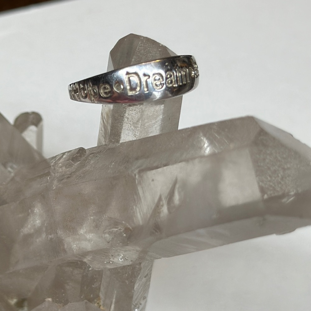 Sterling Silver Ring with Diamond Chips - Size 7, 'Hope Dream Believe'